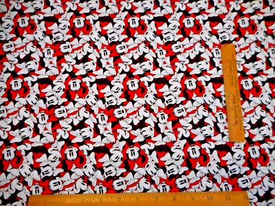 Disney Fabric By 1/4 Yard Tossed  Minnie Mouse w/ Bows on Red Premium Cotton #B - Image 1 of 2
