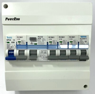 Switchboard Loaded 8 Pole Complete RCD Neutral Extnder 3x 16 1x 20 1x10 Amp RCBO - image 1 of 4