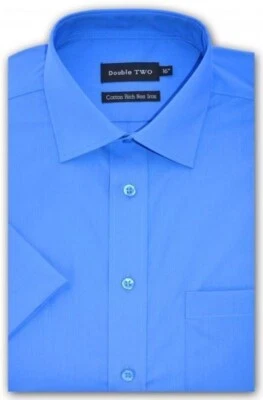 Double Two Camicia A Maniche Corte In Cotone Ricco Taglia 14.5 - 23 10 Colori - Immagine 1 di 4