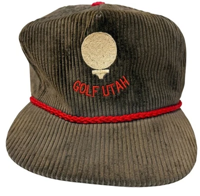 Vintage 1980’s Corduroy “Golf Utah” Leatherstrap Hat by Imperial Headwear  - Image 1 of 4