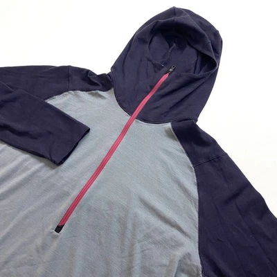 Camisa con Capucha Patagonia 1/2 Cremallera Lana Merino Para Hombres Grande Gris Capa Base Senderismo EXCELENTE Foto 1 de 4