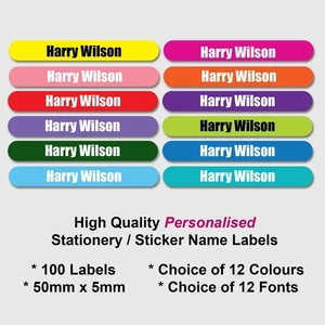 100 Personalised Stick On Pencil Name Labels Stickers Tag School Kids Waterproof - Picture 1 of 4