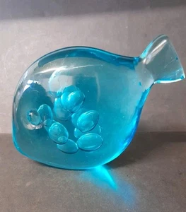 Pesce blu in vetro artistico grande con bolle molto pesante - Foto 1 di 11