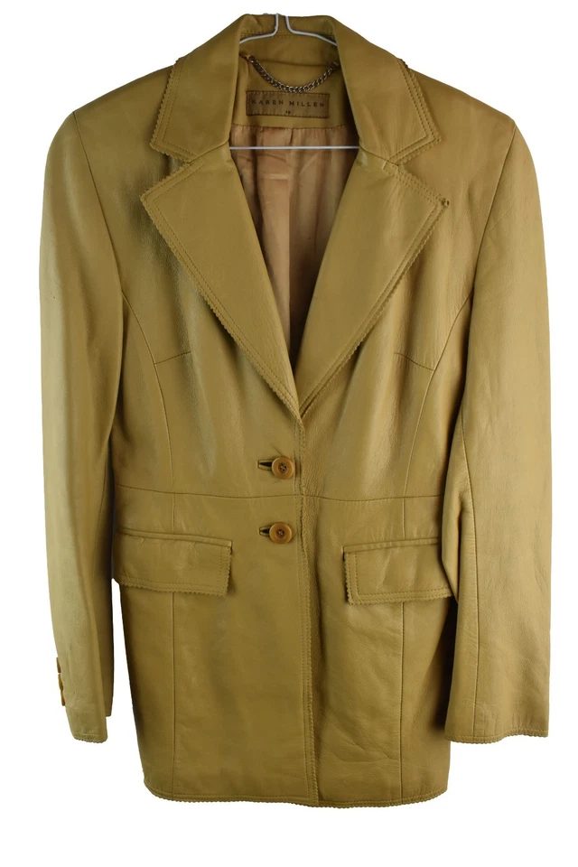 Abrigo KAREN MILLEN Beige Cuero Real Talla Uk 10 Mujer Abotonado Informal Exterior Foto 1 de 4