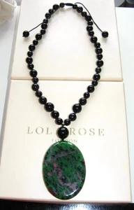 LOLA ROSE REVERSIBLE BLUE SANDSTONE RUBY ZOISITE PENDANT ADJUSTABLE NECKLACE QVC - Picture 1 of 3