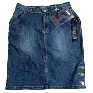 Deja Bleu Jean Skirt 12 NEW Tags Knee Length Side Button Slit Boot Weather Fall - Picture 1 of 4