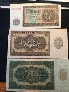 DDR 5, 20, 50 Deutsche Mark Stücke Banknote 1948 Original - Bild 1 von 2