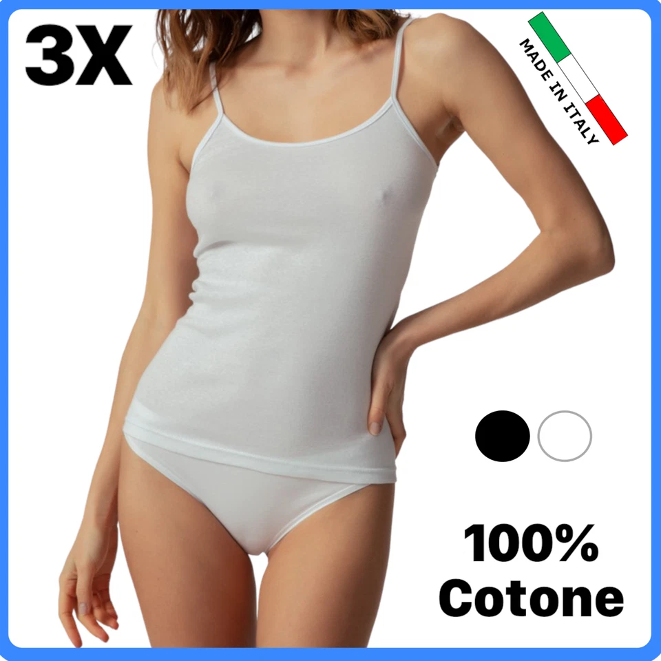 Set 3 Canottiera intima da donna COTONE Canotta spalla stretta spallina in top - Immagine 1 di 1