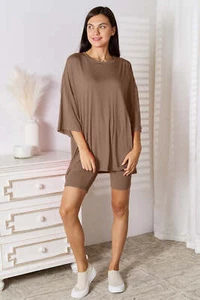 Basic Bae Full Size Soft Rayon Three-Quarter Sleeve Top and Shorts Set - Picture 1 of 34