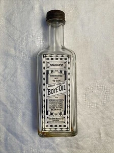 BOYE OIL STAINLESS HIGH GRADE BOTTLE WITH LABEL CLEAR WITH CAP RARE 3 FLUID OZ - Picture 1 of 8