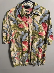 Camicia Nautica floreale hawaiana con bottoni grande 70% seta 90% lino - Foto 1 di 5