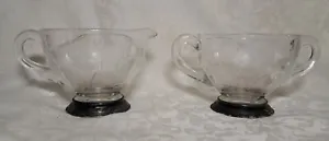 Art Nouveau Webb Sterling Silver, Etched Pansy Glass Sugar Bowl Creamer Set - Picture 1 of 11