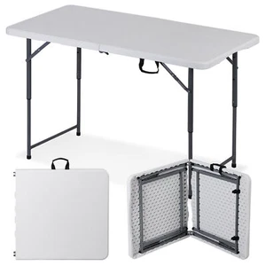Folding Table 4 FT Portable Fold-in-Half Adjustable Plastic Camping Table White - Picture 1 of 24