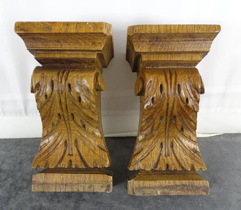 Two French Antique Carved Wood Corbel - Wall Shelf Decor - Oak Wood - 4.72" T Cover