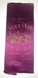 Antique 1883 First Anniversary Germania Orchestra Boston Ribbon - Picture 1 of 3