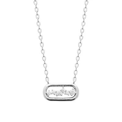 Collana In Argento 925/000 Rhodato - Pendente Ovale Ajouré In Zirconio - Immagine 1 di 4
