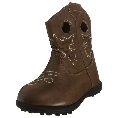 Botas de vaquero cosidas marrones con cremallera lateral para bebés y niñas pequeñas Foto 1 de 2