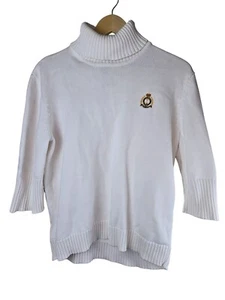 VINTAGE Lauren Ralph Lauren Jumper Womens XL Ivory Roll Neck Crest 90s - Picture 1 of 10