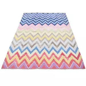 7'1"x10'1" Colorful Wool Hand Woven Afghan Kilim with Chevron Design Rug R80551 - Picture 1 of 6