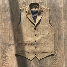 Men Suit Vest Herringbone Waistcoat Wool Blend Sleeveless Coat Jacket Vintage