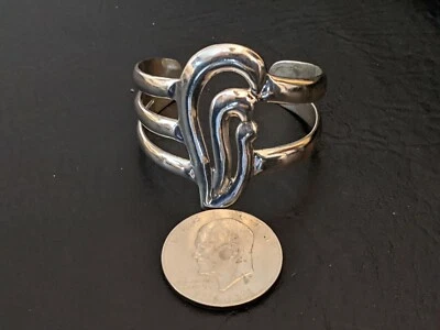 Vintage Mexico Taxco Moderni Sterling 925 Argento Polsino Bracciale TB 77 50 Gr - Immagine 1 di 4