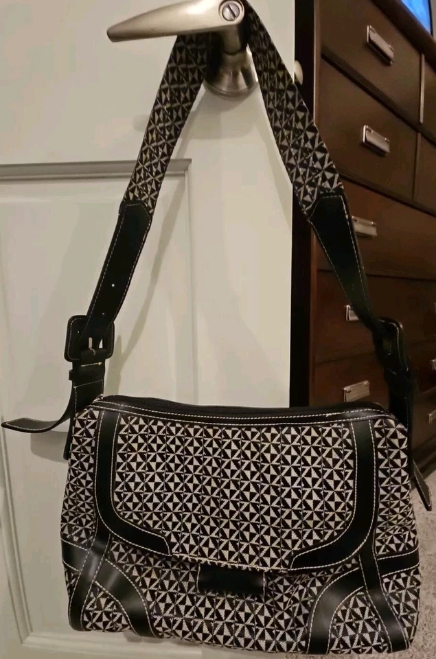 Maxx New York Shoulder Bag Purse Med Black Gray Canvas PVC Trim 12.5"x9"x3.5" - Image 1 of 4