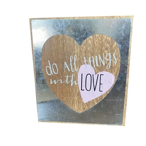 Do All Things With Love Wooden Metal Heart Decorative Box Sign - Picture 1 of 7