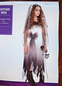 NEW Graveyard Bride 2-PC Girl's Halloween Costume, Size M or L Dress & Headband - Picture 1 of 6