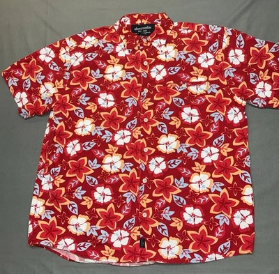 Abercrombie Mens XL Floral Hawaiian Shirt Red Orange Short Sleeve Button Down - Image 1 of 4