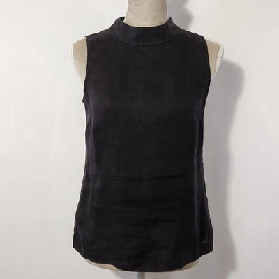 Talbots Women's Size 4 Black Sleeveless High Neck 100% Irish Linen Zip Back Top - Image 1 of 4