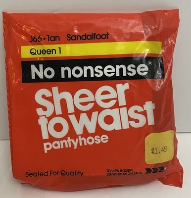 Vintage NO NONSENSE Queen 1 J66 Sheer To Waist Pantyhose Sandalfoot Tan  1990 - Image 1 of 2
