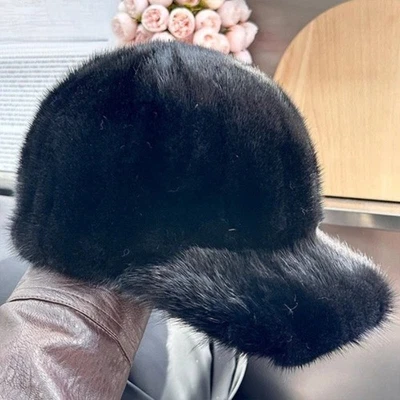 Women's Real Mink Fur Hat Peaked Baseball Cap Princess Hat Knight Cap Headgear - Image 1 of 4