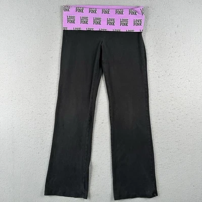 Vtg Y2K Victoria’s Secret Pink Fold Over Leggings Medium Black Flare Pull On - Image 1 of 4