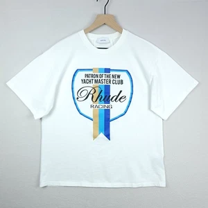 Rhude Shirt Mens Large White Heavyweight Cotton Yacht Master Club Graphic Racing - Picture 1 of 10