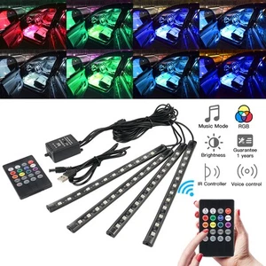 Tira de luces LED para espacio para pies interior de automóvil RGB atmósfera luz ambiental control remoto USB - Imagen 1 de 9