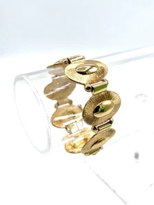 Vintage Monet goldfarbenes ovales Gliederarmband mit Sicherheitskette - signiert, Retro - Bild 1 von 7