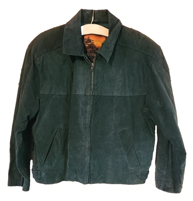 Chaqueta de cuero OutBrook vintage forrada verde corta talla M Foto 1 de 4