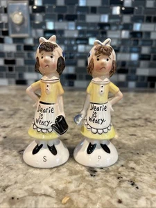 Vintage Enesco Dearie is Weary Salt and Pepper Shakers 1950's / nice shape - Picture 1 of 5