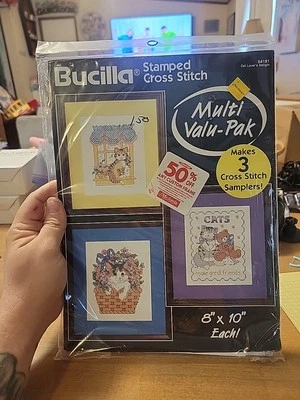 Cat Lover's Delight BUCILLA Multi Valu-Pak Makes 3 Cross Stitch Samplers 64181 - Image 1 of 2