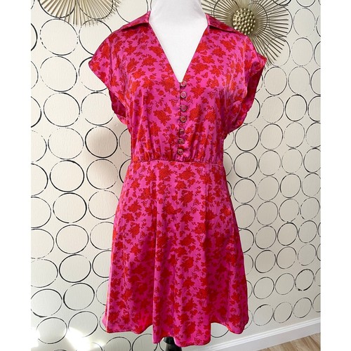 VALENTINO Zara mini abito donna raso floreale S rosa femminile romantico bottoni scollati