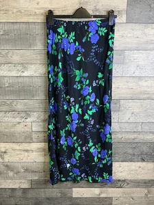 Nobody's Child Midirock Gr. UK 12 schwarz blau große Blumen Mila lang Pull On - Bild 1 von 9
