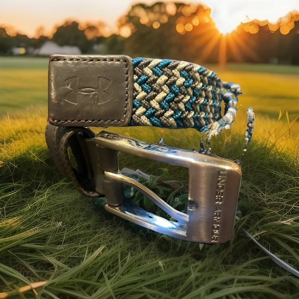 Cinto de golfe Under Armour masculino azul trançado nylon couro fivela de metal cinto - Imagem 1 de 3