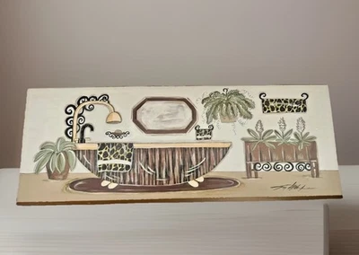 Arte de parede de banheiro assinada Joy Alldredge decoração estampa de leopardo spa selva rústica - Imagem 1 de 3