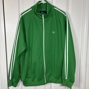 Fred Perry Zip Trainingsjacke Herren L zwei Streifen grün Baumwolle Polyester Stretch - Bild 1 von 12