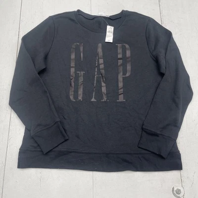 GAP Sweatshirt Womens Medium Black Logo Crewneck Fleece Pullover Graphic Cozy - Image 1 of 4