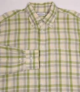 Fray for Trillion Palm Beach Lime Green Plaid Linen Dress Shirt (45) 17.5-36 - Picture 1 of 7