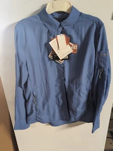 SIMMS Fishing No Fly Zone Womens Blue Snap Button Long Sleeve Shirt Sz LARGE NWT - Picture 1 of 10
