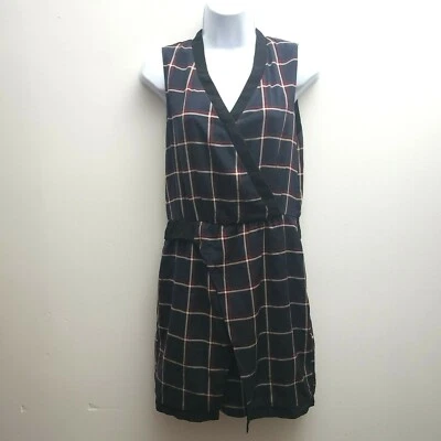 Vestido Greylin Tristian Pequeño Azul Marino Rojo Blanco Cuadros Imitación Envoltura Corto Sin Mangas  Foto 1 de 4