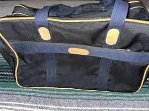 Vintage London Fog Luggage Double Handle Large Weekender Duffle Bag Navy/Tan - Bild 1 von 12