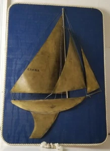 Metal Wall Art Sailboat Sculpture on Painted Board mid century nautical decor. - Picture 1 of 10